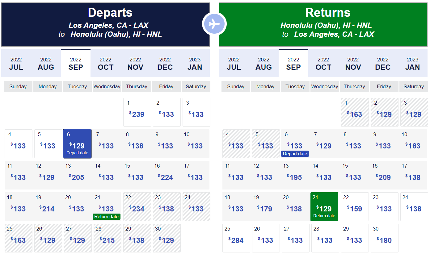 Low Fare Flight Calendar